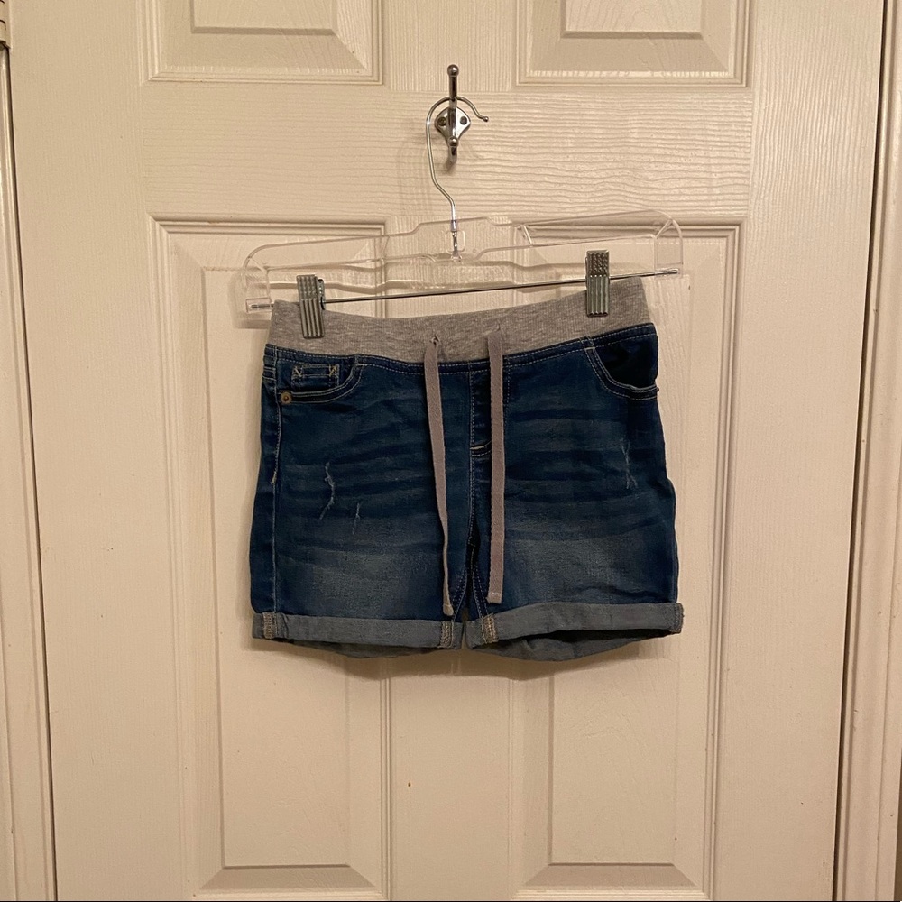justice dark wash midi shorts